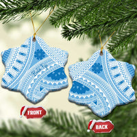 Bula Fiji Classic Masi Tapa Ceramic Ornament Turquoise LT7 Snow Flake Turquoise - Polynesian Pride