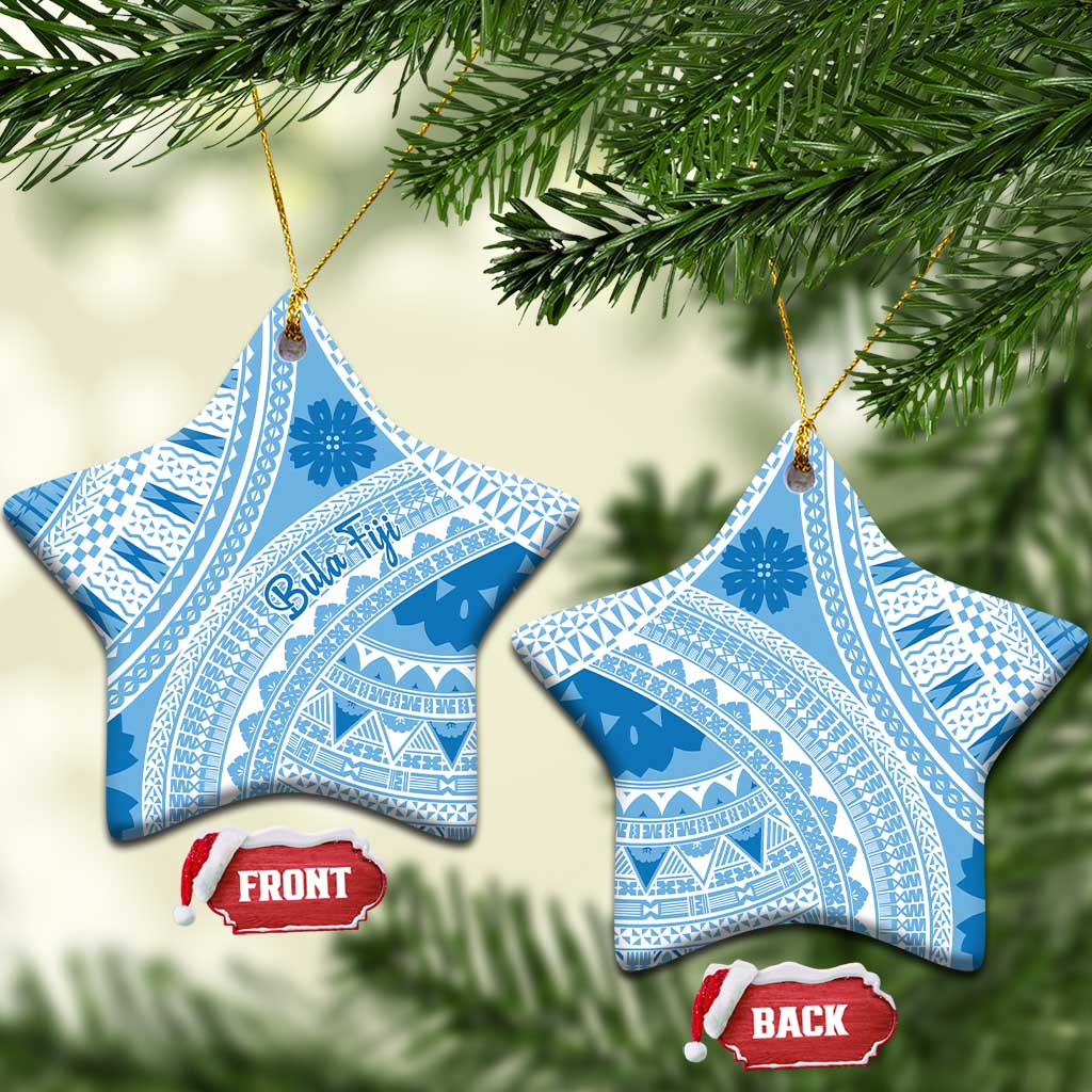 Bula Fiji Classic Masi Tapa Ceramic Ornament Turquoise LT7 Star Turquoise - Polynesian Pride