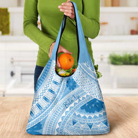 Bula Fiji Classic Masi Tapa Grocery Bag Turquoise LT7 - Polynesian Pride