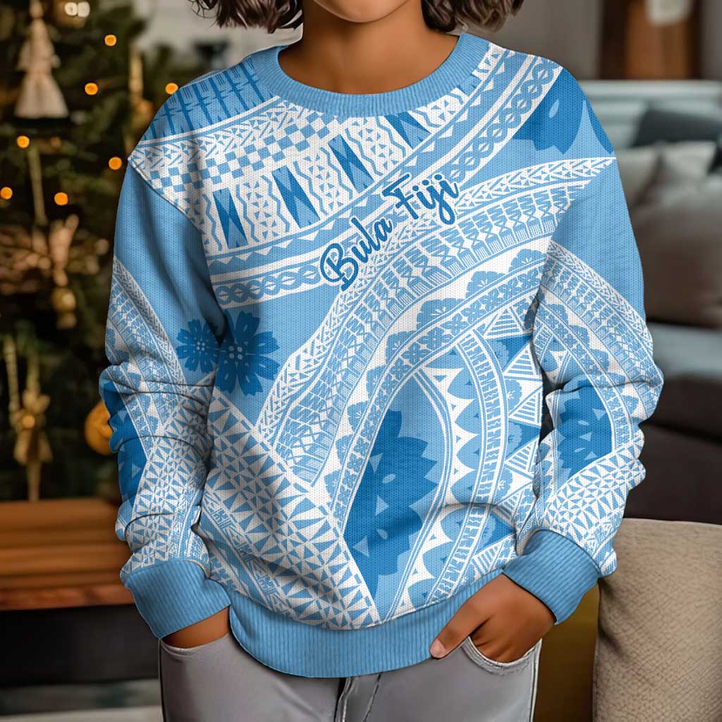 Bula Fiji Classic Masi Tapa Kid Ugly Christmas Sweater Turquoise LT7 - Polynesian Pride
