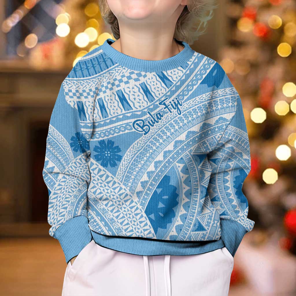 Bula Fiji Classic Masi Tapa Kid Ugly Christmas Sweater Turquoise LT7 - Polynesian Pride