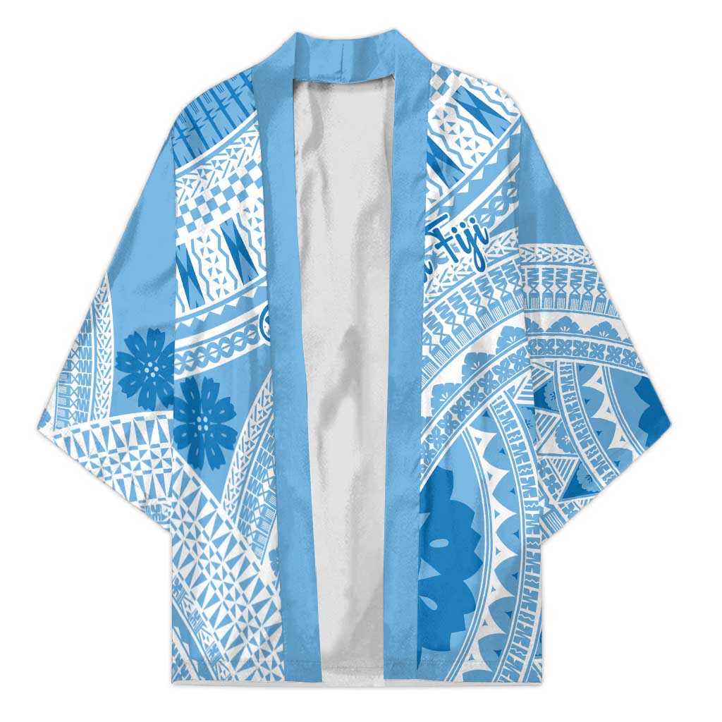 Bula Fiji Classic Masi Tapa Kimono Turquoise LT7 Unisex Turquoise - Polynesian Pride
