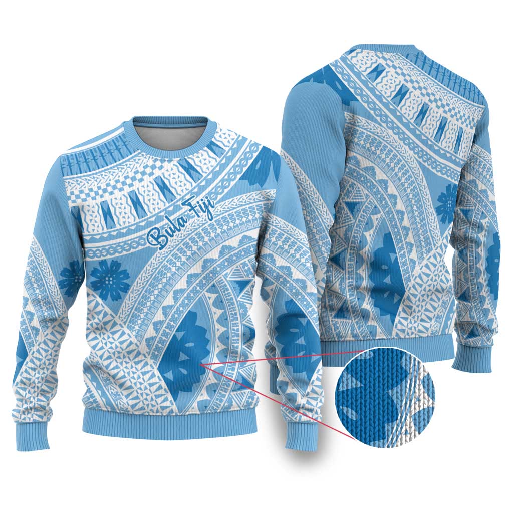 Bula Fiji Classic Masi Tapa Ugly Christmas Sweater Turquoise LT7 Turquoise - Polynesian Pride