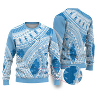 Bula Fiji Classic Masi Tapa Ugly Christmas Sweater Turquoise LT7 Turquoise - Polynesian Pride