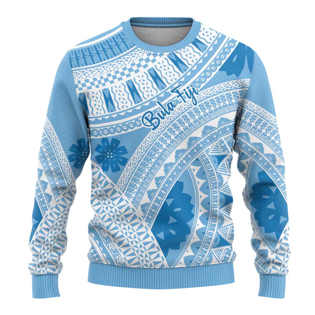 Bula Fiji Classic Masi Tapa Ugly Christmas Sweater Turquoise LT7 - Polynesian Pride