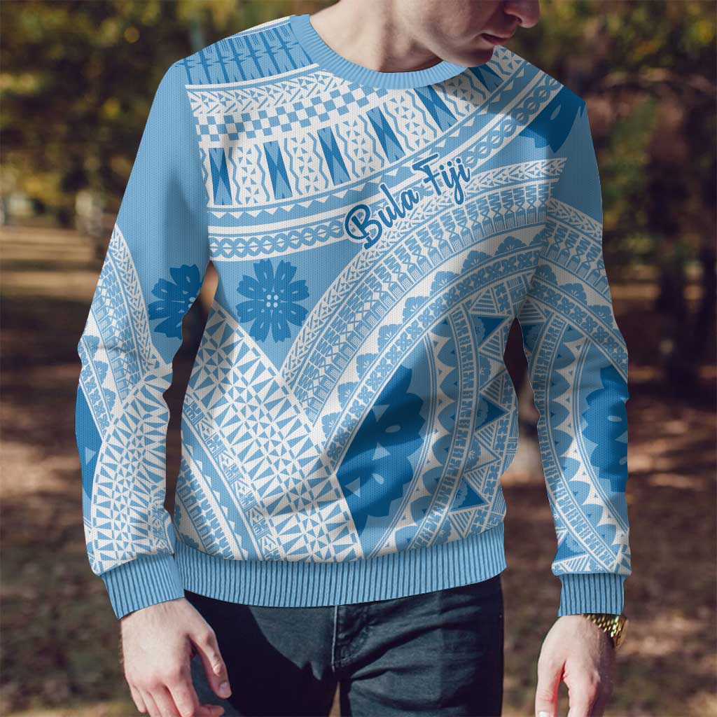 Bula Fiji Classic Masi Tapa Ugly Christmas Sweater Turquoise LT7 - Polynesian Pride