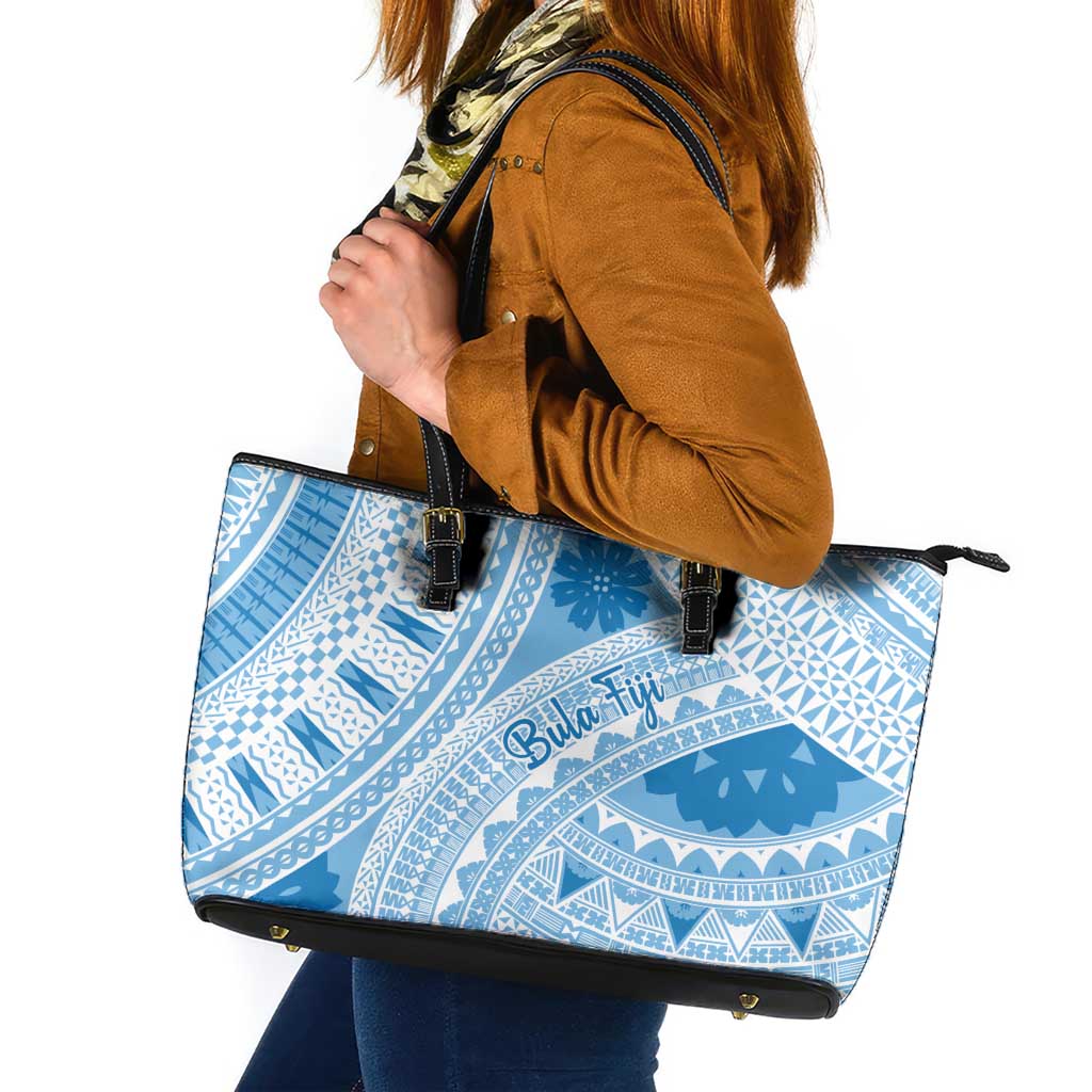 Bula Fiji Classic Masi Tapa Leather Tote Bag Turquoise LT7 Turquoise - Polynesian Pride
