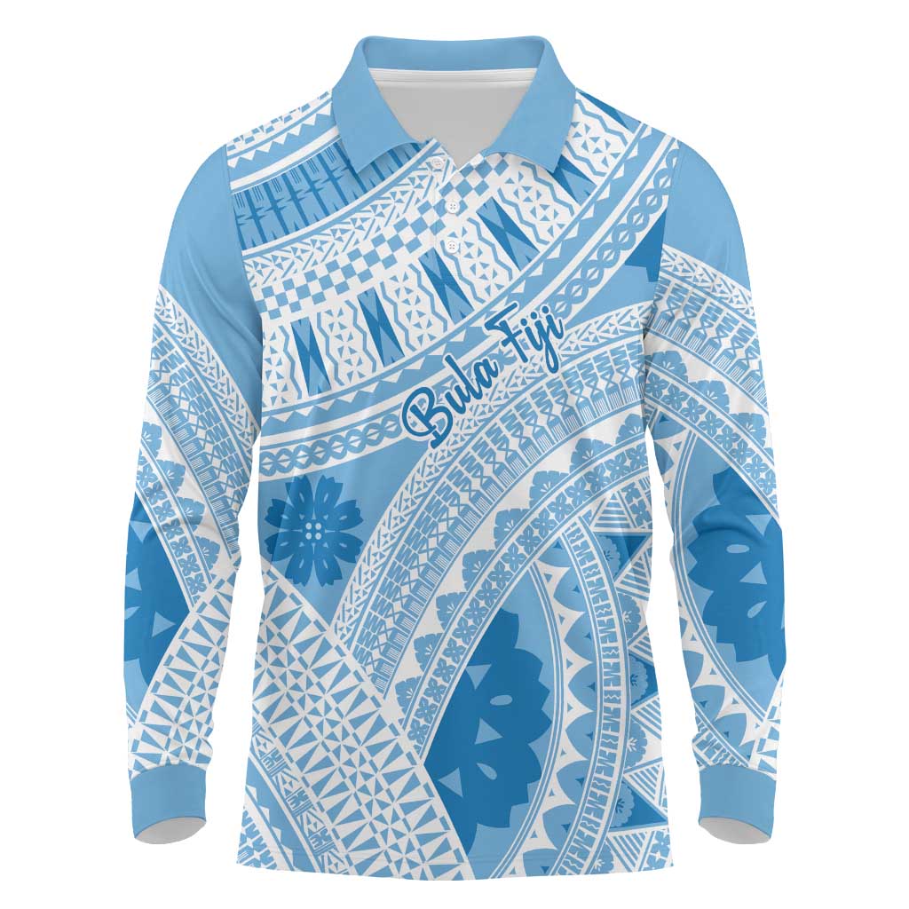 Bula Fiji Classic Masi Tapa Long Sleeve Polo Shirt Turquoise LT7 Turquoise - Polynesian Pride