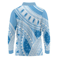 Bula Fiji Classic Masi Tapa Long Sleeve Polo Shirt Turquoise LT7 - Polynesian Pride