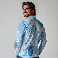 Bula Fiji Classic Masi Tapa Long Sleeve Polo Shirt Turquoise LT7 - Polynesian Pride