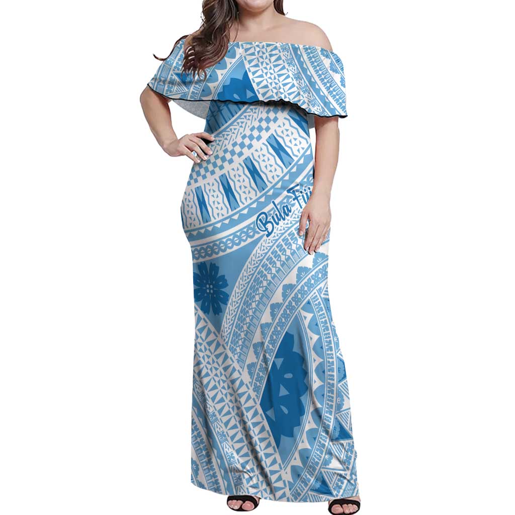 Bula Fiji Classic Masi Tapa Off Shoulder Maxi Dress Turquoise LT7 Women Turquoise - Polynesian Pride
