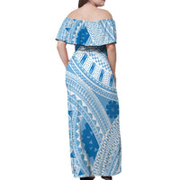 Bula Fiji Classic Masi Tapa Off Shoulder Maxi Dress Turquoise LT7 - Polynesian Pride