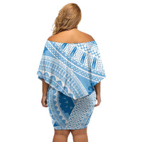 Bula Fiji Classic Masi Tapa Off Shoulder Short Dress Turquoise LT7 - Polynesian Pride
