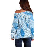 Bula Fiji Classic Masi Tapa Off Shoulder Sweater Turquoise LT7 - Polynesian Pride