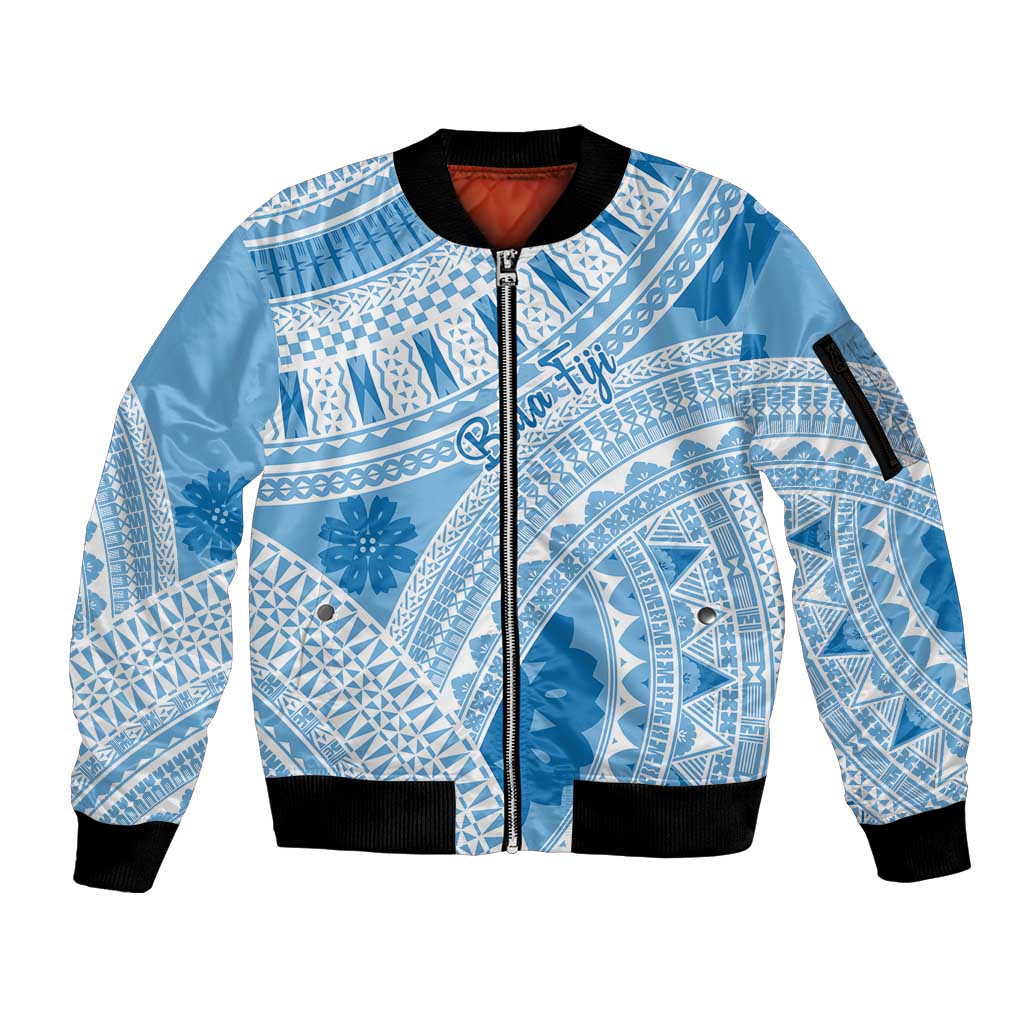 Bula Fiji Classic Masi Tapa Sleeve Zip Bomber Jacket Turquoise LT7 Unisex Turquoise - Polynesian Pride