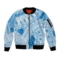 Bula Fiji Classic Masi Tapa Sleeve Zip Bomber Jacket Turquoise LT7 Unisex Turquoise - Polynesian Pride