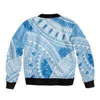 Bula Fiji Classic Masi Tapa Sleeve Zip Bomber Jacket Turquoise LT7 - Polynesian Pride