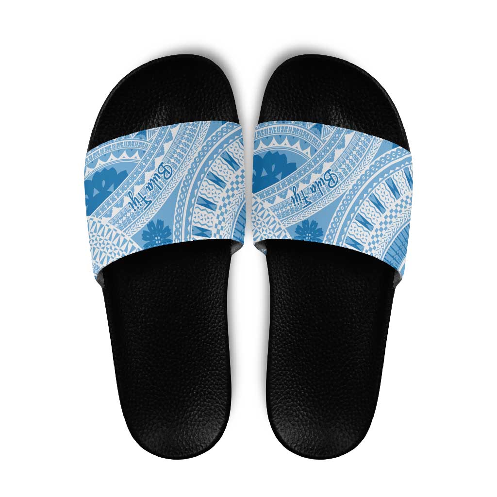 Bula Fiji Classic Masi Tapa Slide Sandals Turquoise LT7 Turquoise - Polynesian Pride