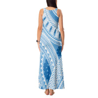 Bula Fiji Classic Masi Tapa Tank Maxi Dress Turquoise LT7 - Polynesian Pride