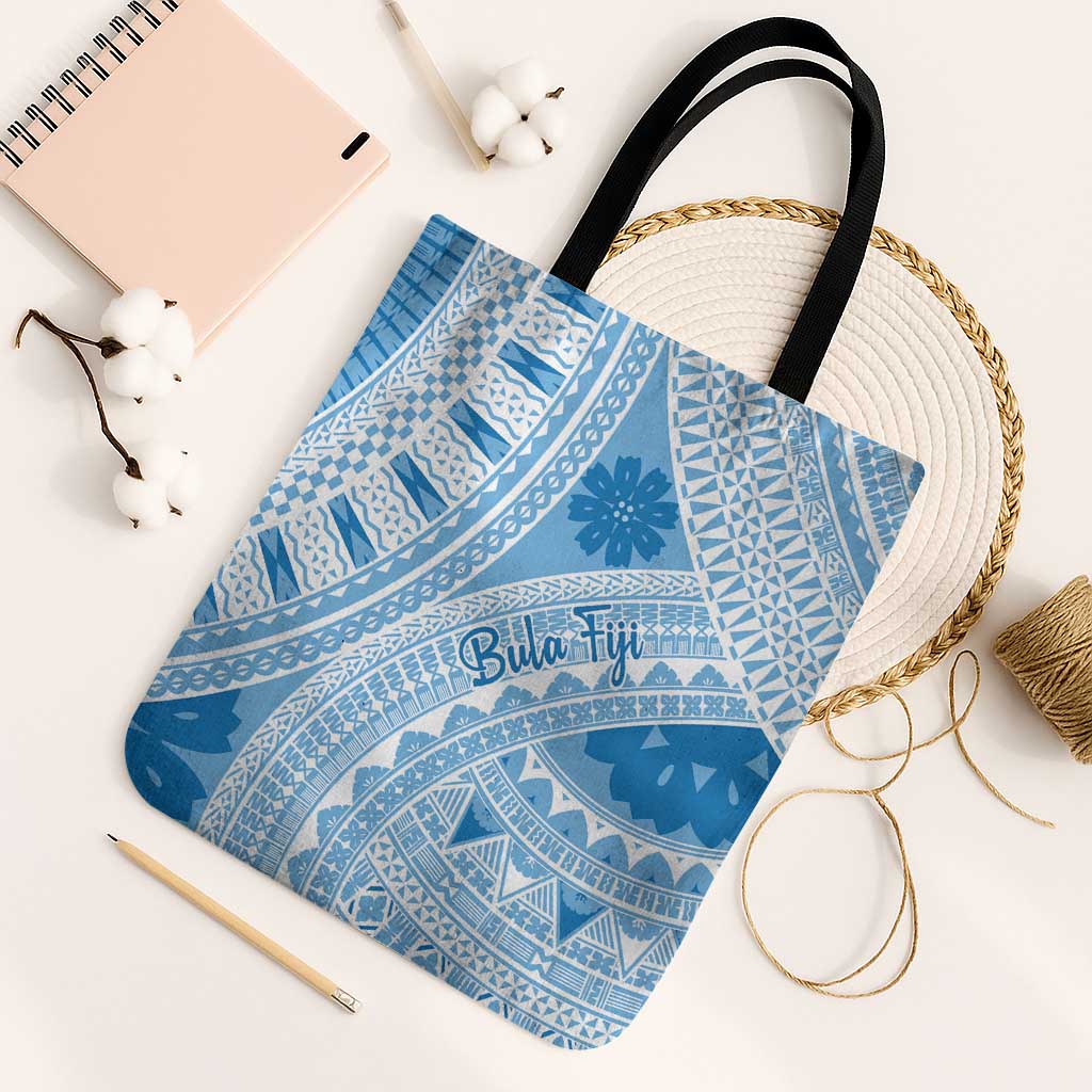 Bula Fiji Classic Masi Tapa Tote Bag Turquoise LT7 Black Strap One Size Turquoise - Polynesian Pride