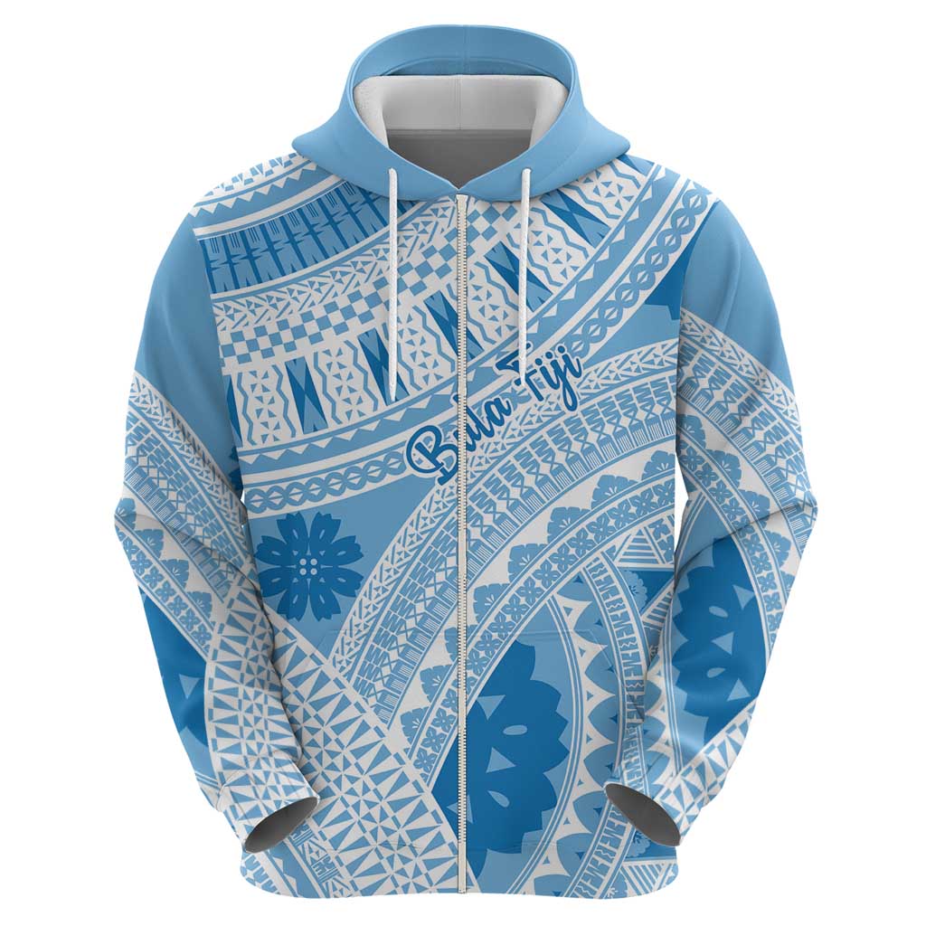 Bula Fiji Classic Masi Tapa Zip Hoodie Turquoise LT7 - Polynesian Pride