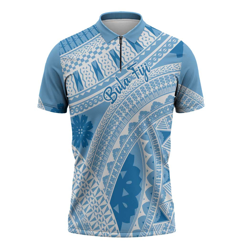 Bula Fiji Classic Masi Tapa Zipper Polo Shirt Turquoise LT7 Turquoise - Polynesian Pride
