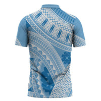 Bula Fiji Classic Masi Tapa Zipper Polo Shirt Turquoise LT7 - Polynesian Pride