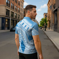 Bula Fiji Classic Masi Tapa Zipper Polo Shirt Turquoise LT7 - Polynesian Pride