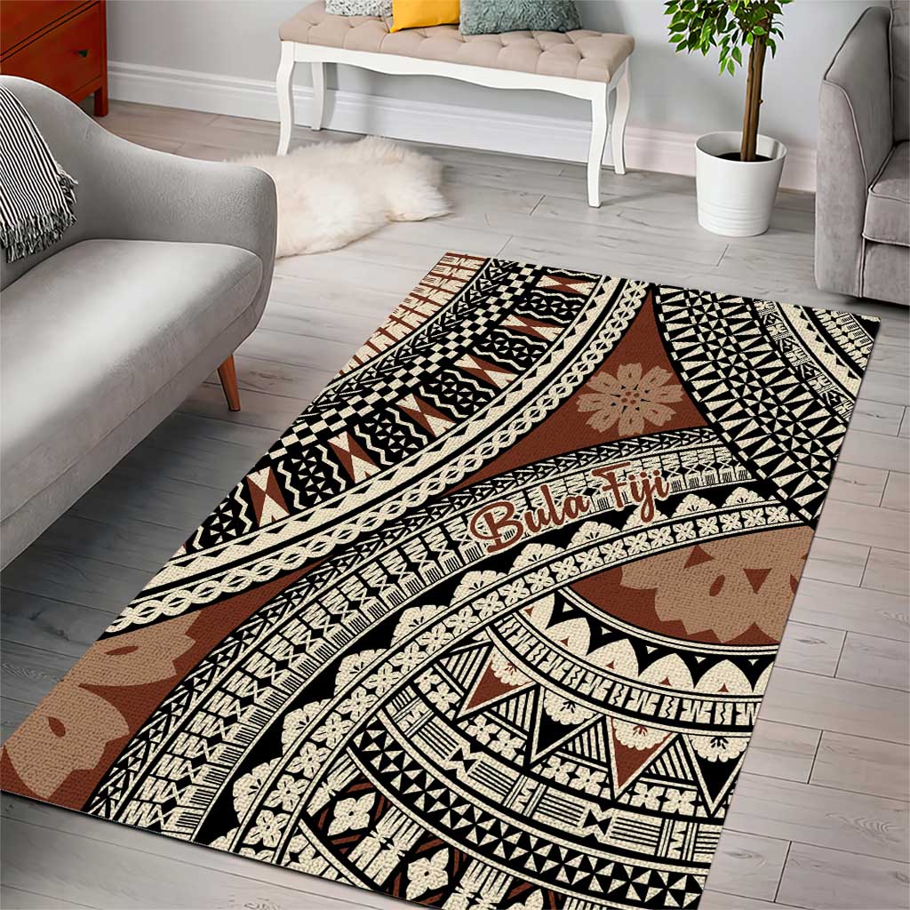 Bula Fiji Classic Masi Tapa Area Rug Vintage Brown LT7 - Polynesian Pride