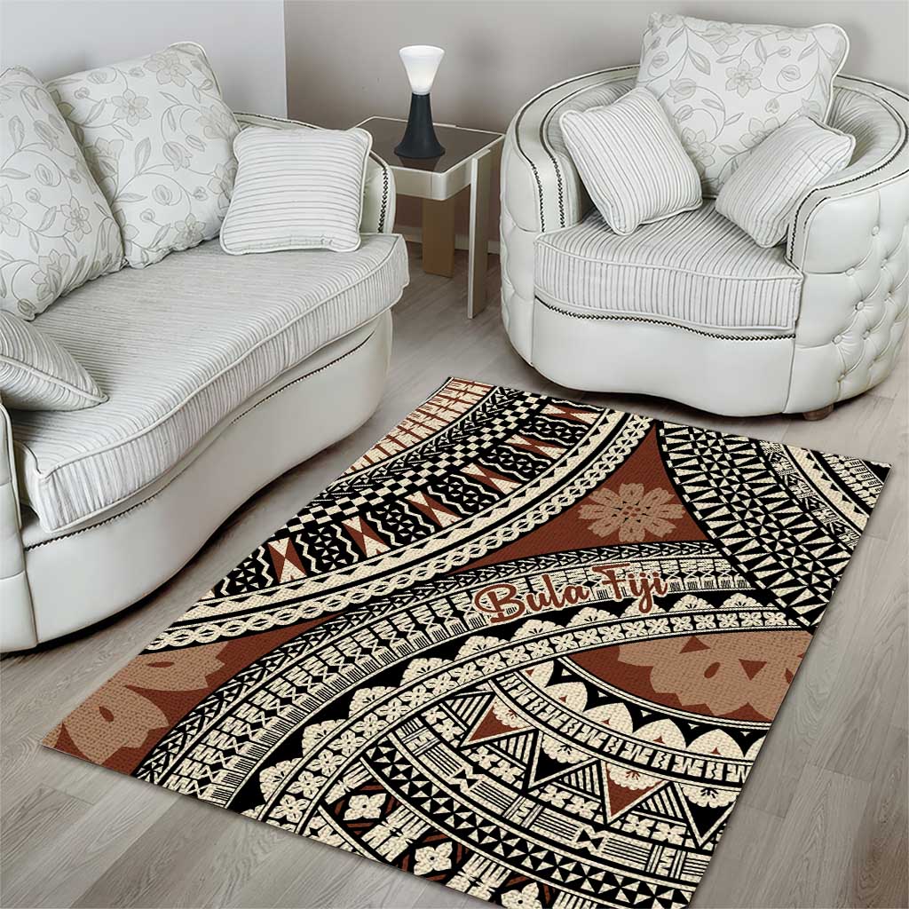 Bula Fiji Classic Masi Tapa Area Rug Vintage Brown LT7 - Polynesian Pride