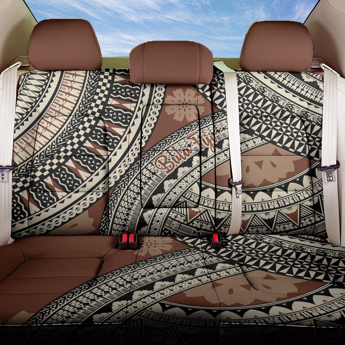 Bula Fiji Classic Masi Tapa Back Car Seat Cover Vintage Brown LT7 One Size Brown - Polynesian Pride