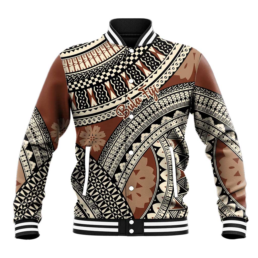 Bula Fiji Classic Masi Tapa Baseball Jacket Vintage Brown LT7 Unisex Brown - Polynesian Pride