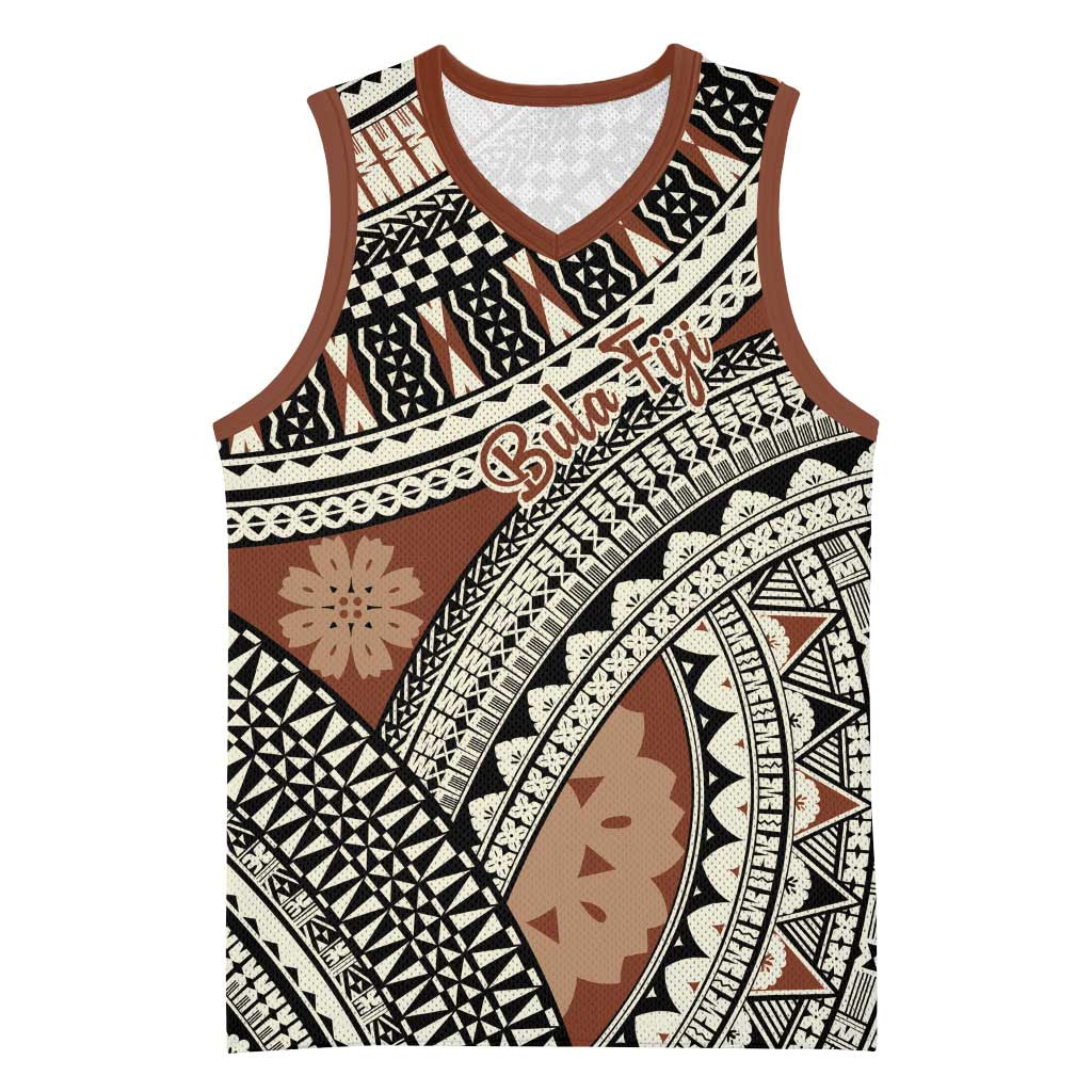 Bula Fiji Classic Masi Tapa Basketball Jersey Vintage Brown LT7 Unisex Brown - Polynesian Pride