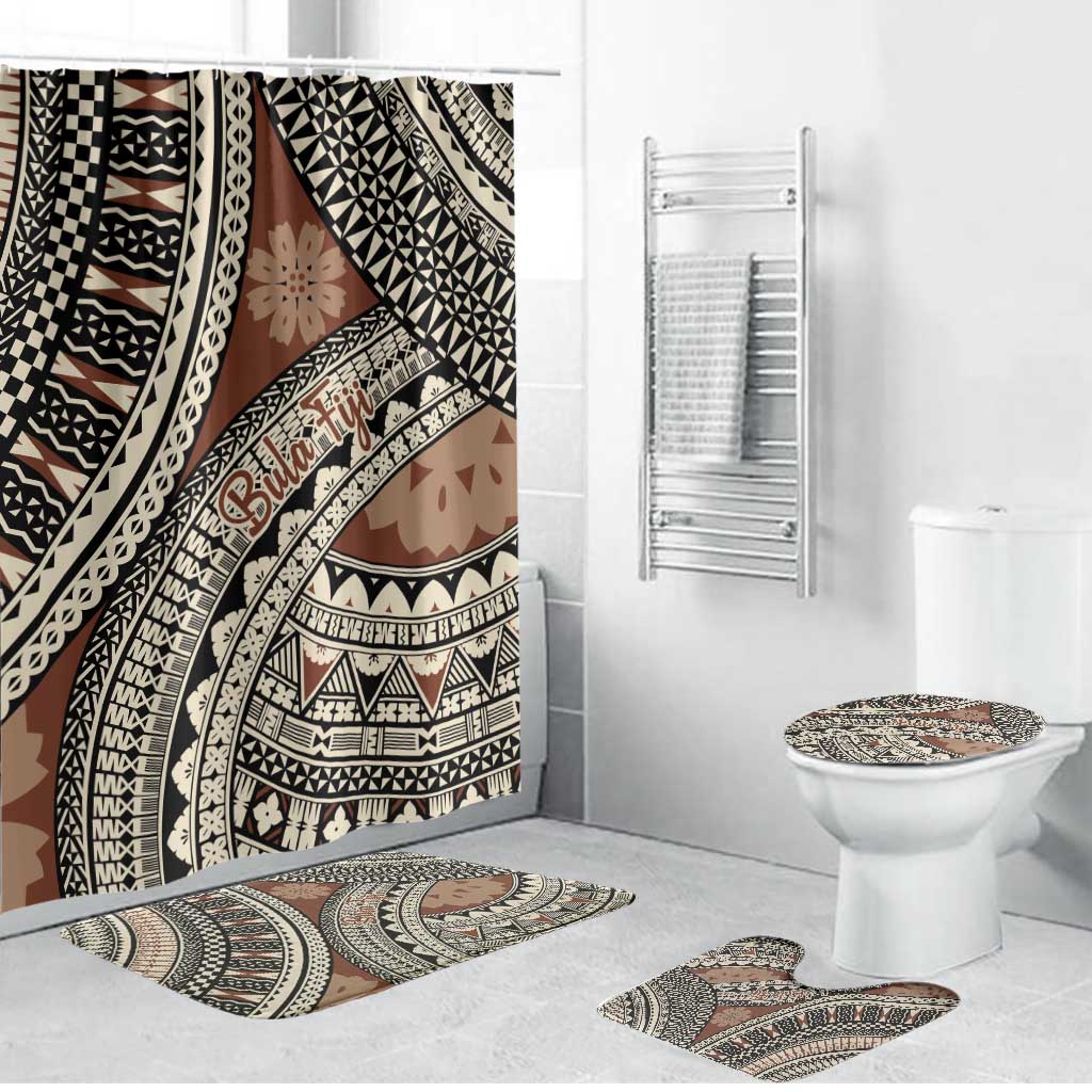 Bula Fiji Classic Masi Tapa Bathroom Set Vintage Brown LT7 Bathroom Set (4 pcs) Brown - Polynesian Pride