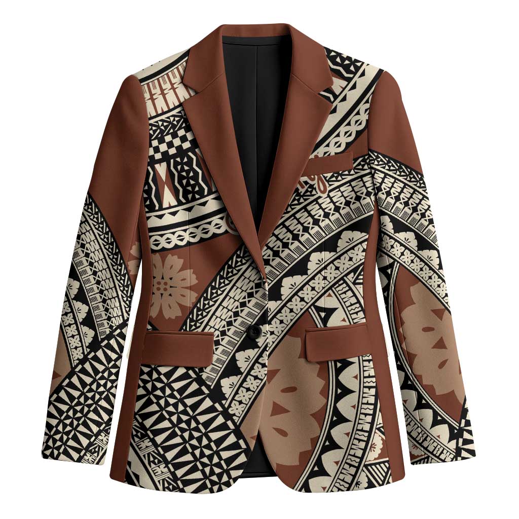 Bula Fiji Classic Masi Tapa Blazer Vintage Brown LT7 Unisex Brown - Polynesian Pride