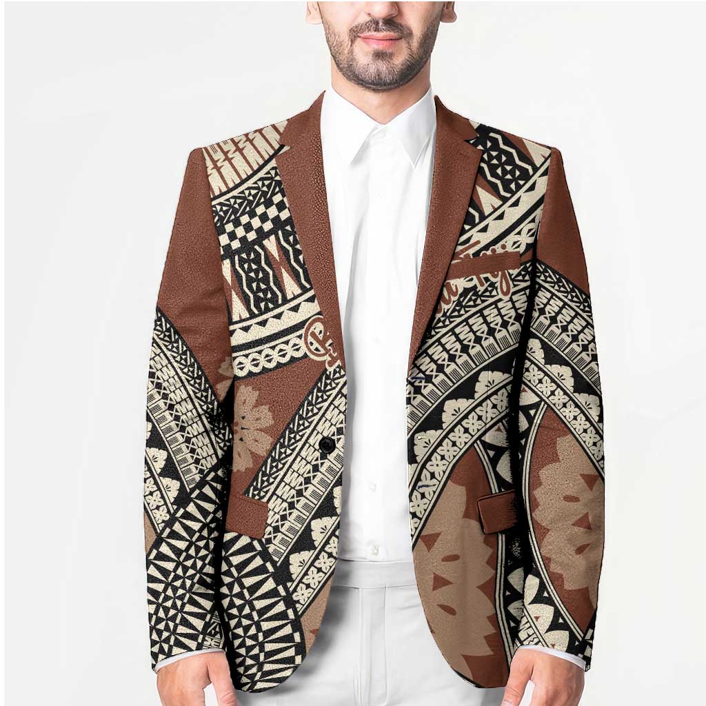 Bula Fiji Classic Masi Tapa Blazer Vintage Brown LT7 - Polynesian Pride