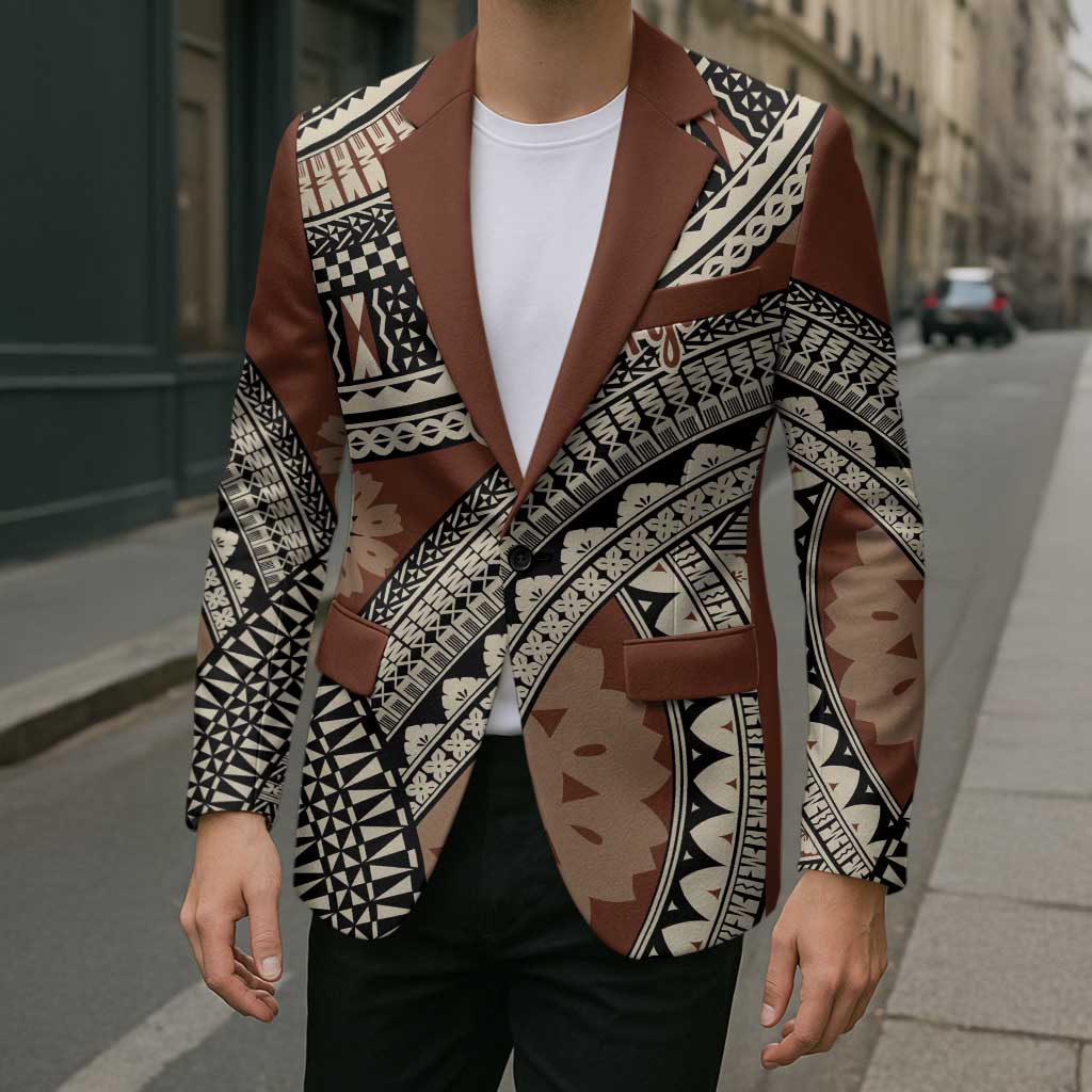 Bula Fiji Classic Masi Tapa Blazer Vintage Brown LT7 - Polynesian Pride