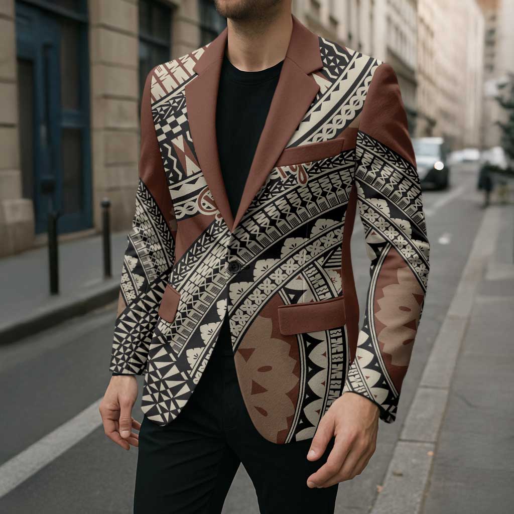 Bula Fiji Classic Masi Tapa Blazer Vintage Brown LT7 - Polynesian Pride
