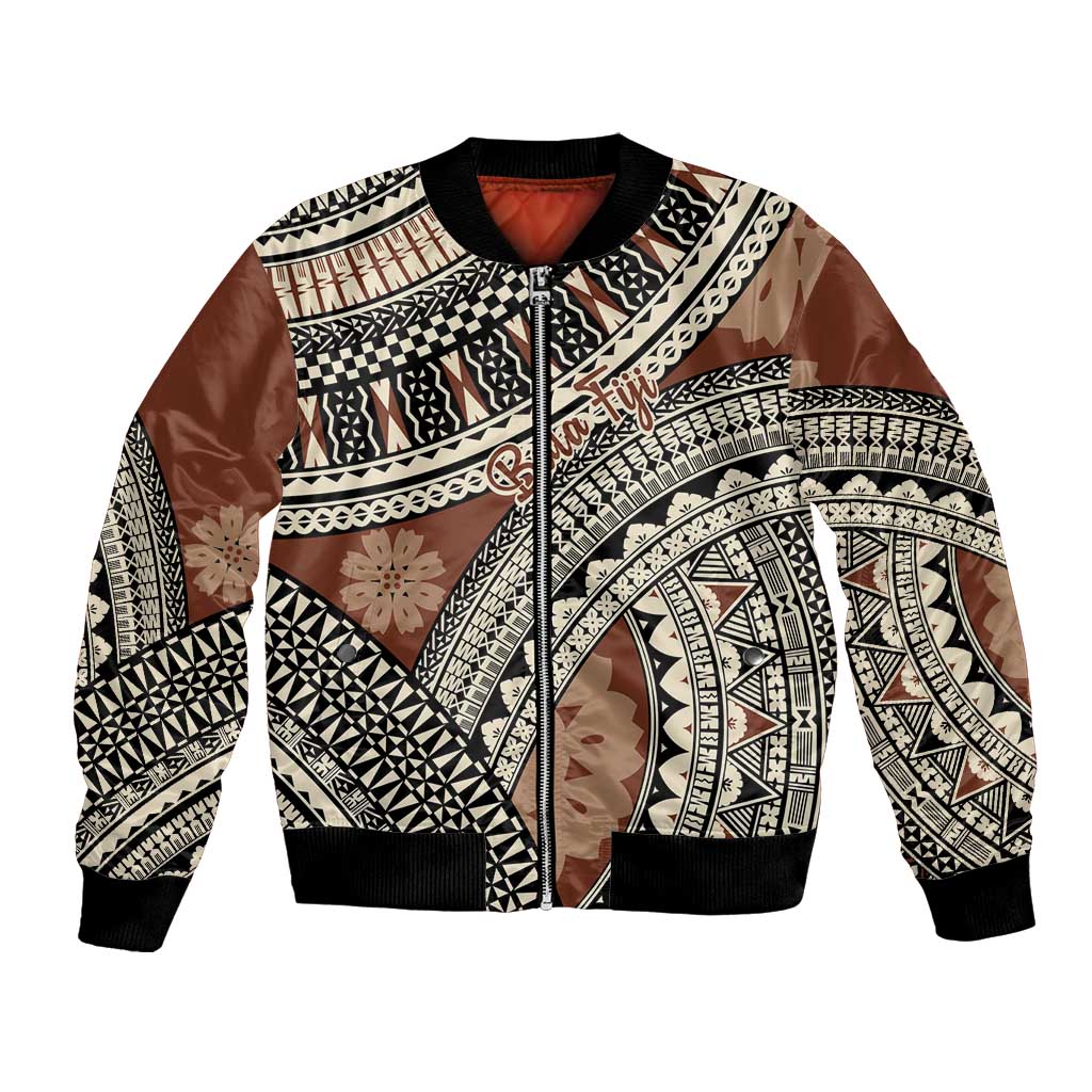Bula Fiji Classic Masi Tapa Bomber Jacket Vintage Brown LT7 Unisex Brown - Polynesian Pride