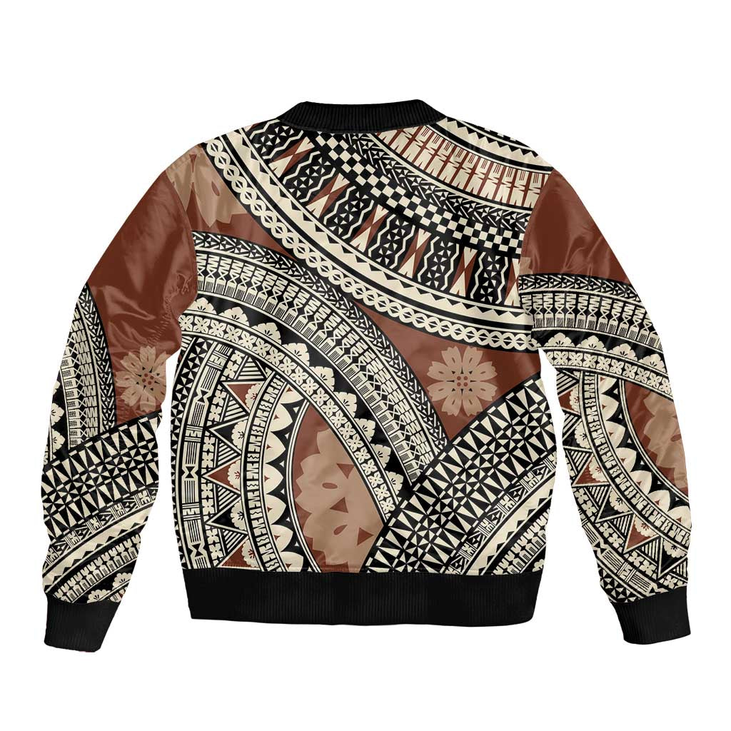 Bula Fiji Classic Masi Tapa Bomber Jacket Vintage Brown LT7 - Polynesian Pride