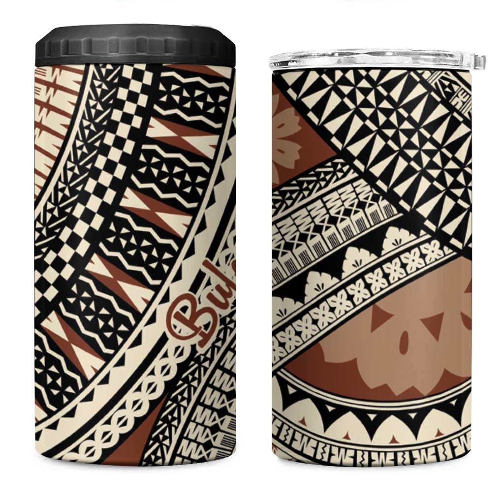 Bula Fiji Classic Masi Tapa 4 in 1 Can Cooler Tumbler Vintage Brown LT7 One Size: 16 oz Brown - Polynesian Pride