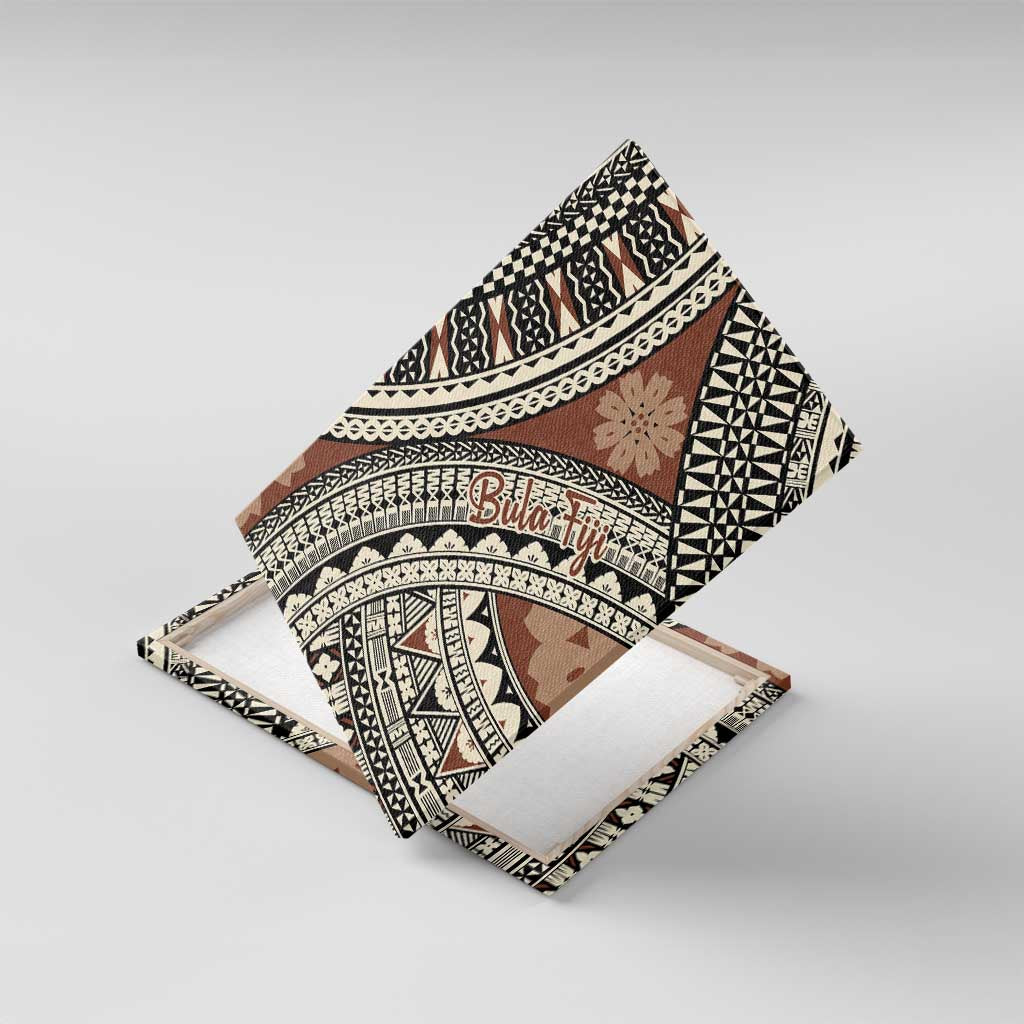 Bula Fiji Classic Masi Tapa Canvas Wall Art Vintage Brown LT7 With Frame Brown - Polynesian Pride