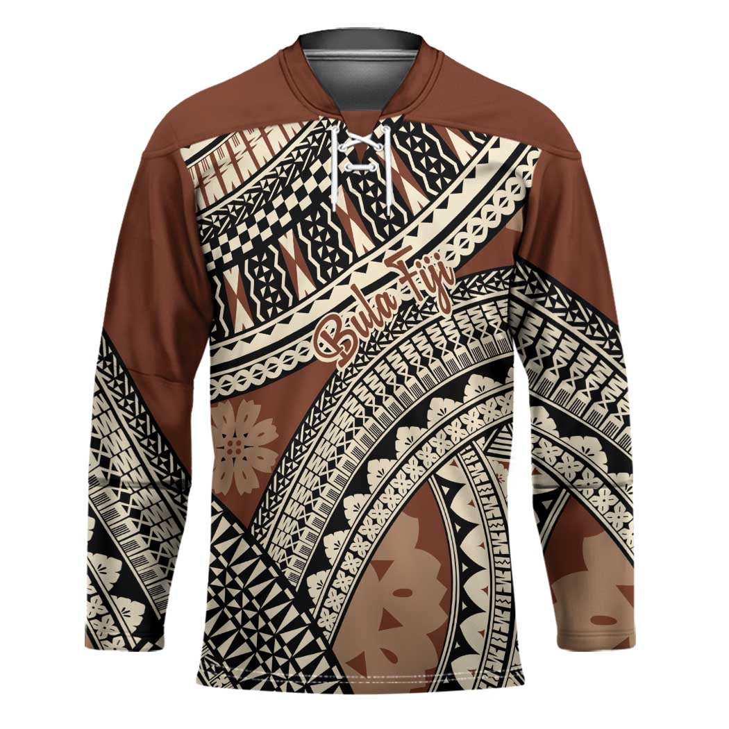 Bula Fiji Classic Masi Tapa Hockey Jersey Vintage Brown LT7 Unisex Brown - Polynesian Pride