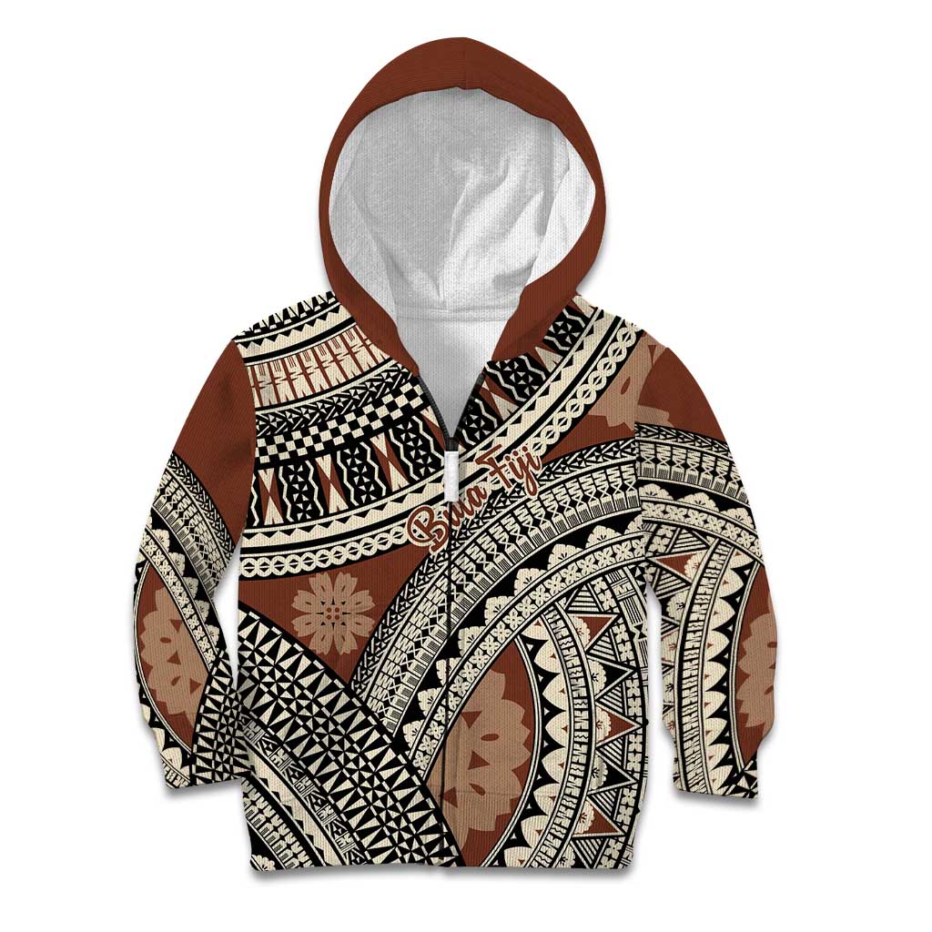Bula Fiji Classic Masi Tapa Kid Hoodie Vintage Brown LT7 Zip Hoodie Brown - Polynesian Pride