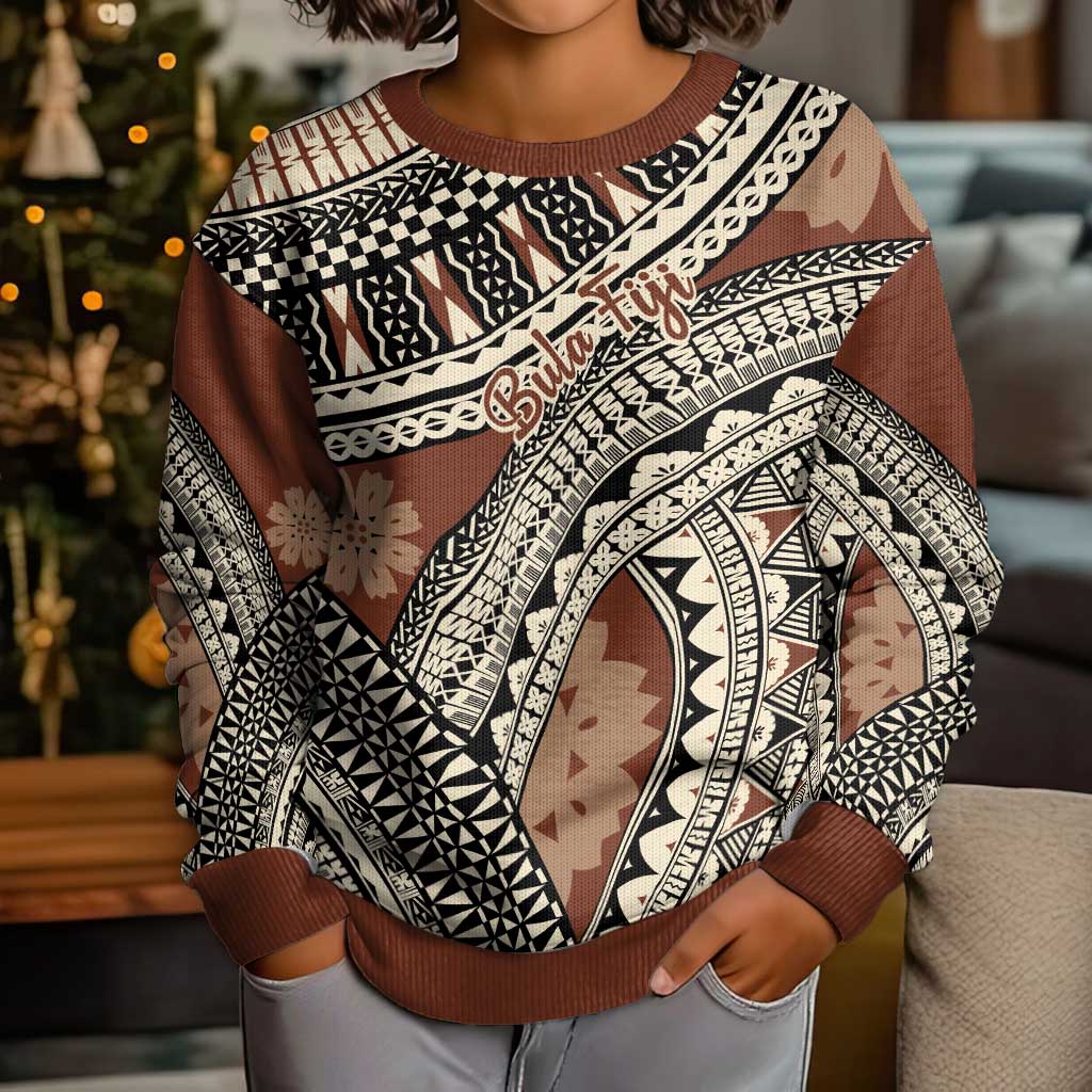 Bula Fiji Classic Masi Tapa Kid Ugly Christmas Sweater Vintage Brown LT7 - Polynesian Pride