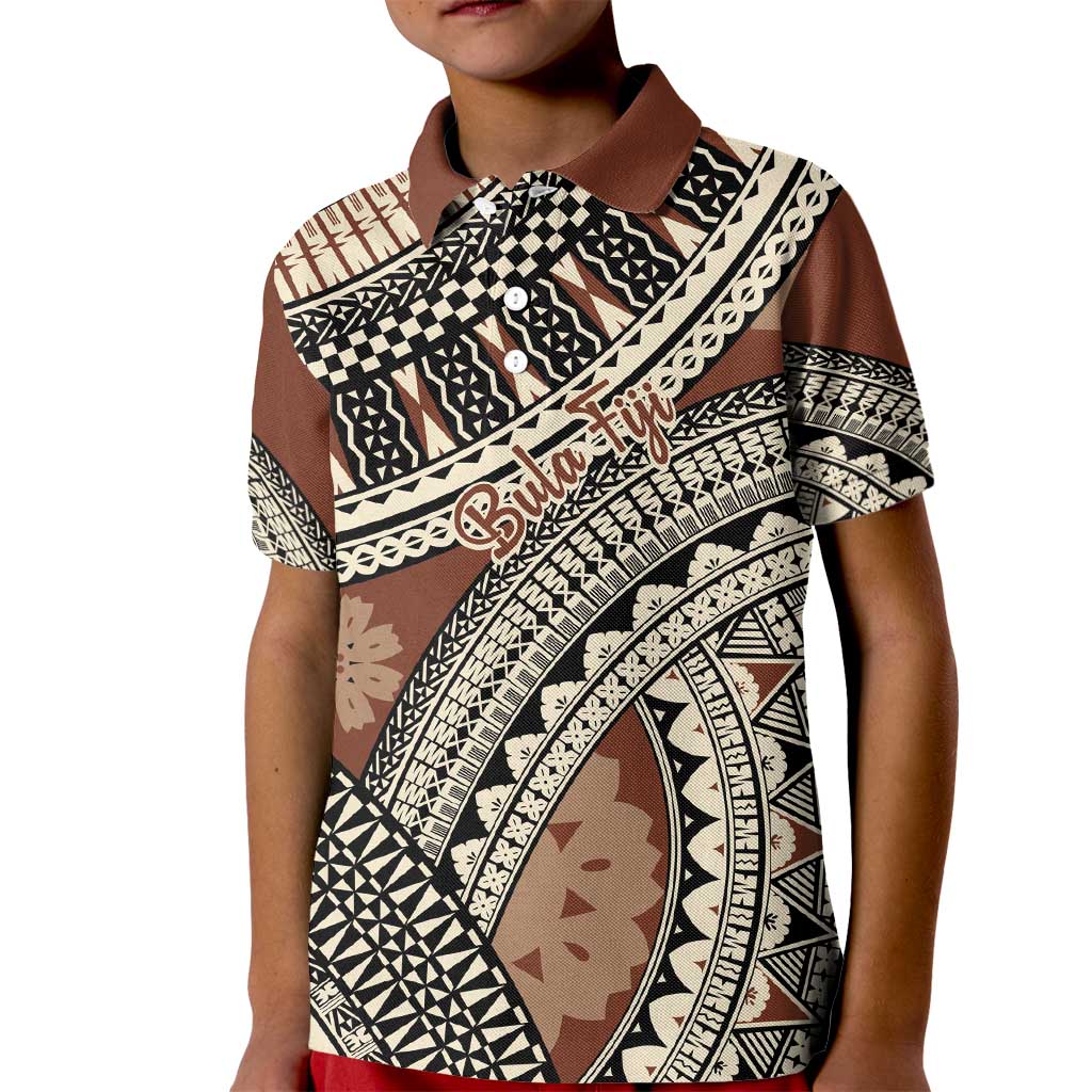 Bula Fiji Classic Masi Tapa Kid Polo Shirt Vintage Brown LT7 Kid Brown - Polynesian Pride