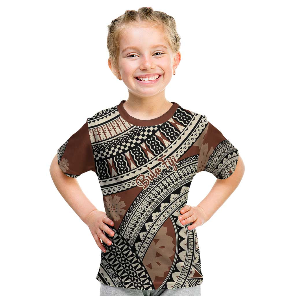 Bula Fiji Classic Masi Tapa Kid T Shirt Vintage Brown LT7 Brown - Polynesian Pride