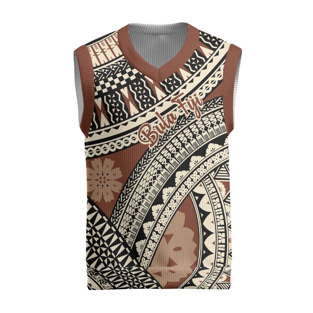 Bula Fiji Classic Masi Tapa Christmas Knitted V-Neck Vest Vintage Brown LT7 Brown - Polynesian Pride