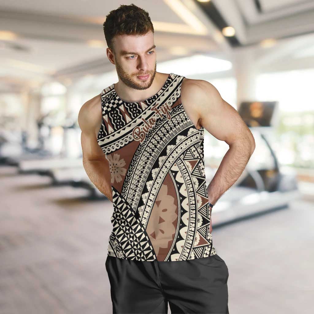 Bula Fiji Classic Masi Tapa Men Tank Top Vintage Brown LT7 Brown - Polynesian Pride