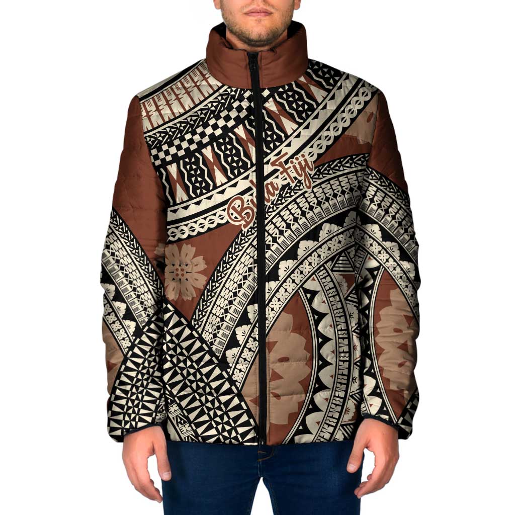 Bula Fiji Classic Masi Tapa Padded Jacket Vintage Brown LT7 Men Brown - Polynesian Pride